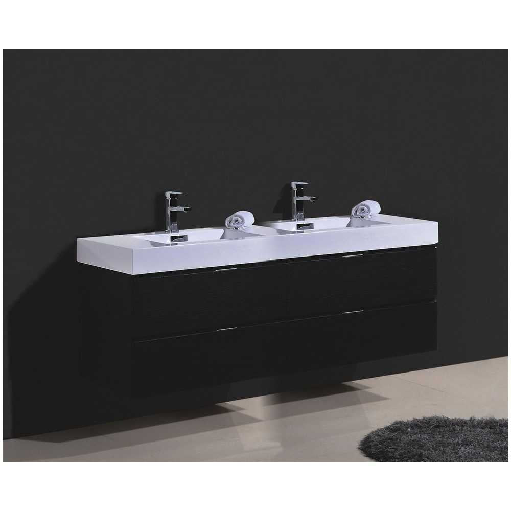 Bliss 72" Double  Sink Black Wall Mount Modern Bathroom Vanity