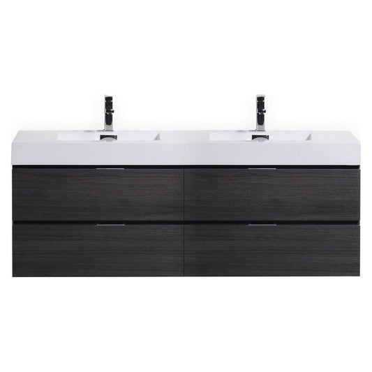 Bliss 72" Double Sink Gray Oak Wall Mount Modern Bathroom Vanity