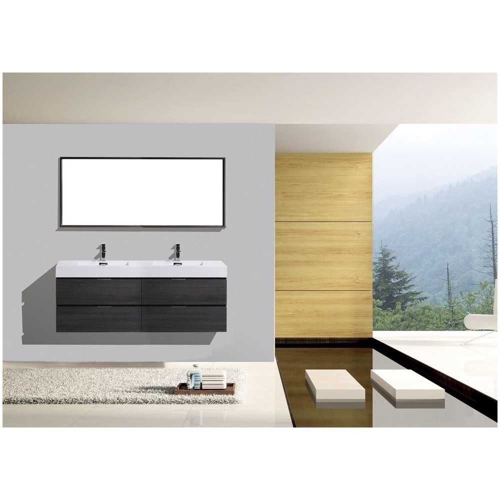 Bliss 72" Double Sink Gray Oak Wall Mount Modern Bathroom Vanity