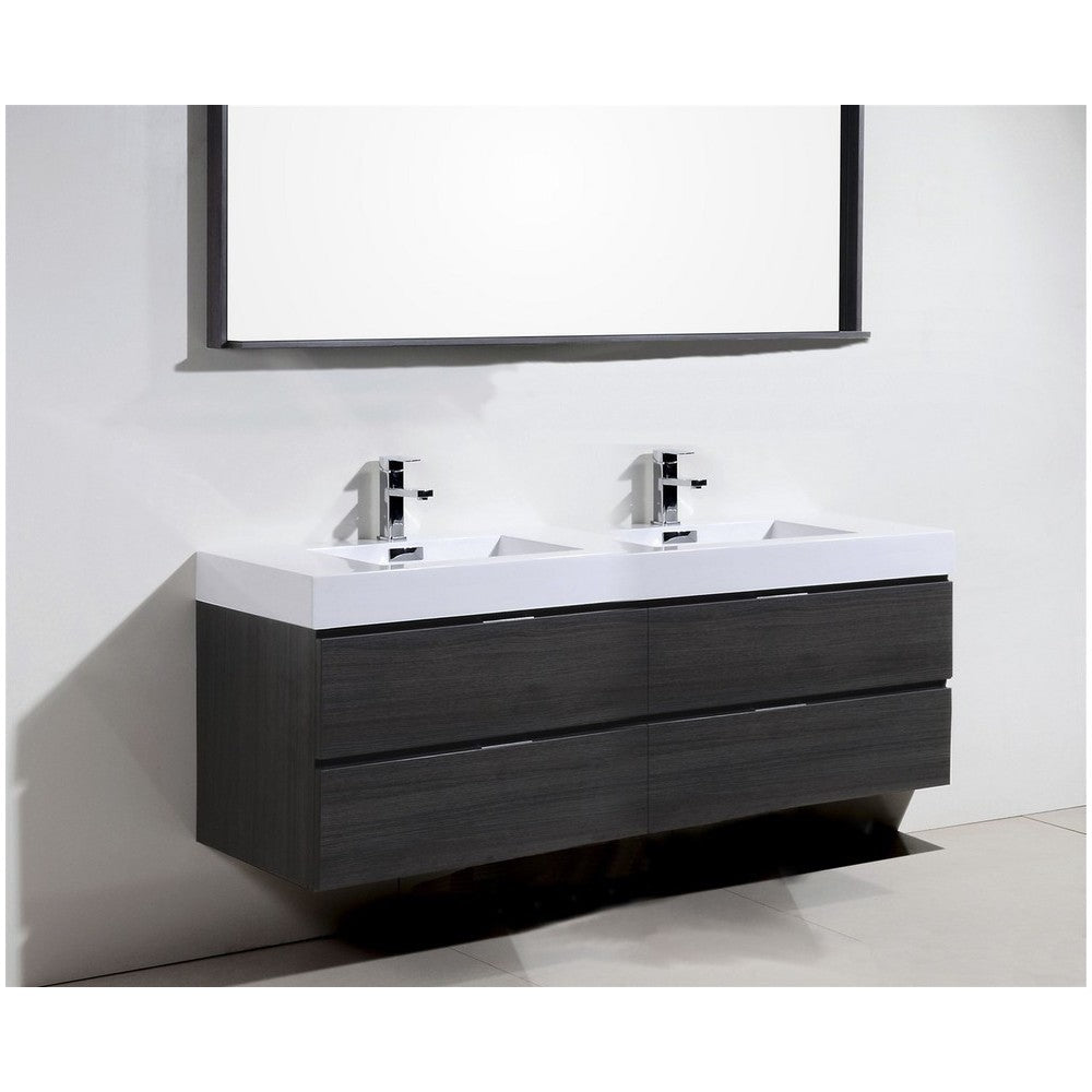 Bliss 72" Double Sink Gray Oak Wall Mount Modern Bathroom Vanity