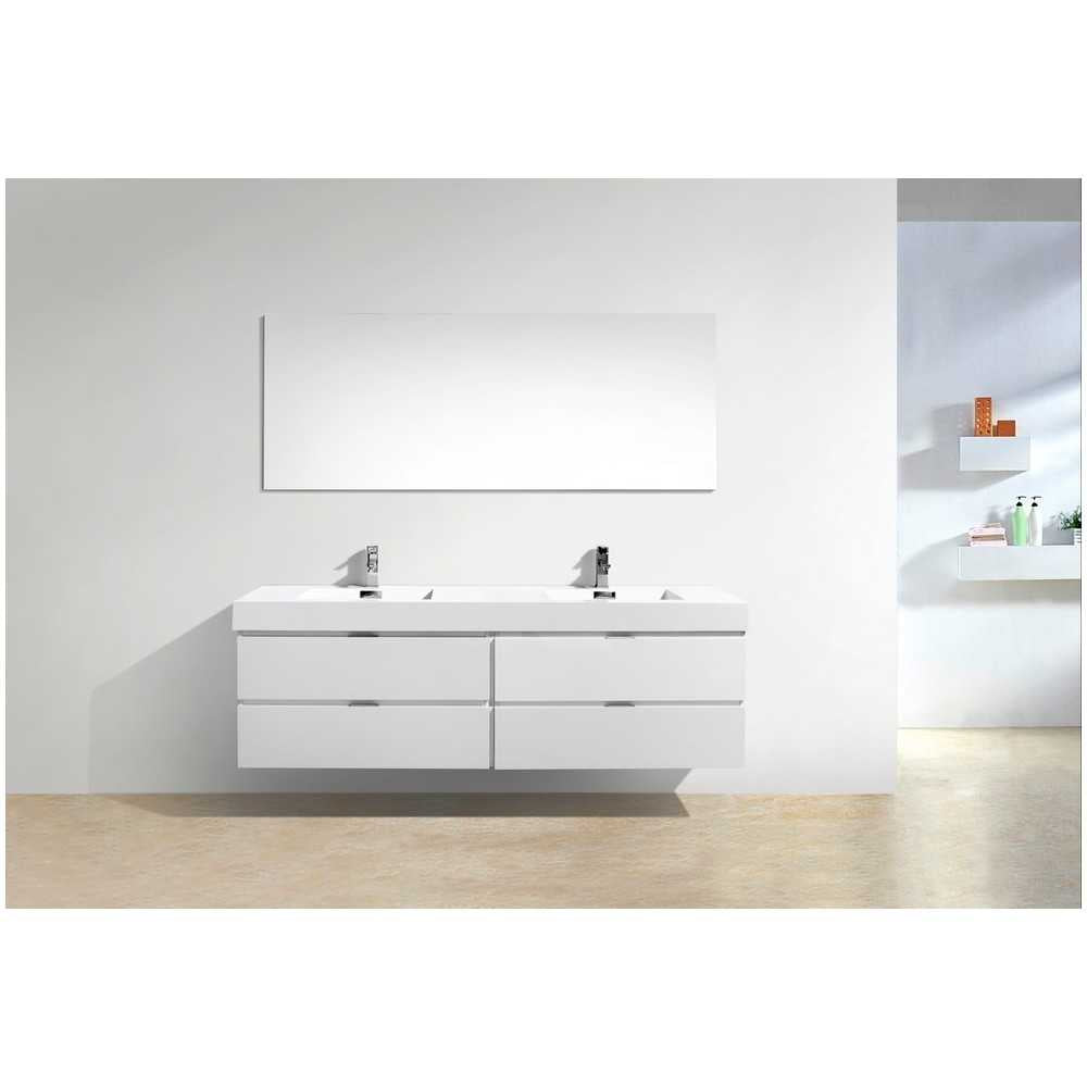 Bliss 72" Double Sink High Gloss White Wall Mount Modern Bathroom Vanity