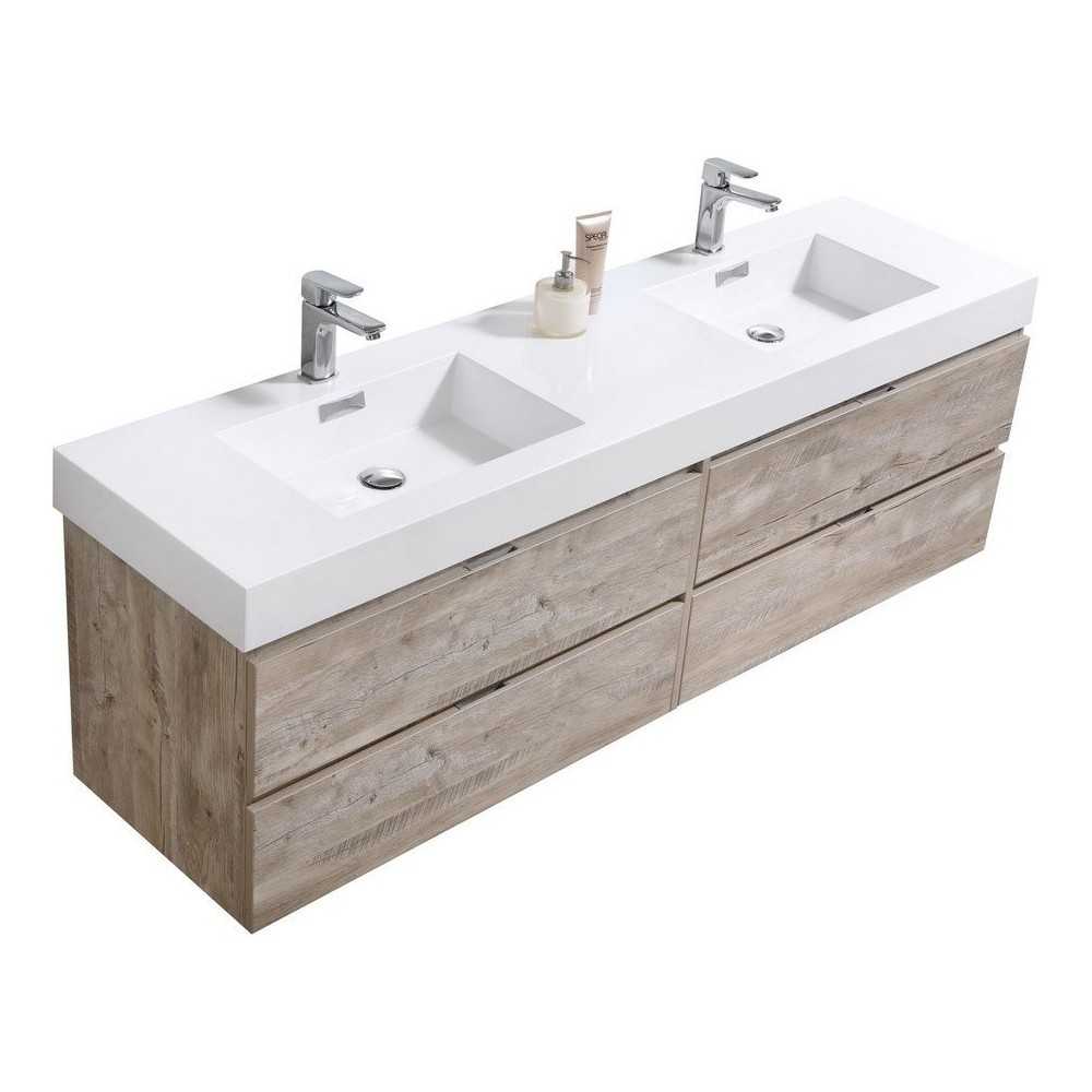 Bliss 72" Double  Sink Nature Wood Wall Mount Modern Bathroom Vanity