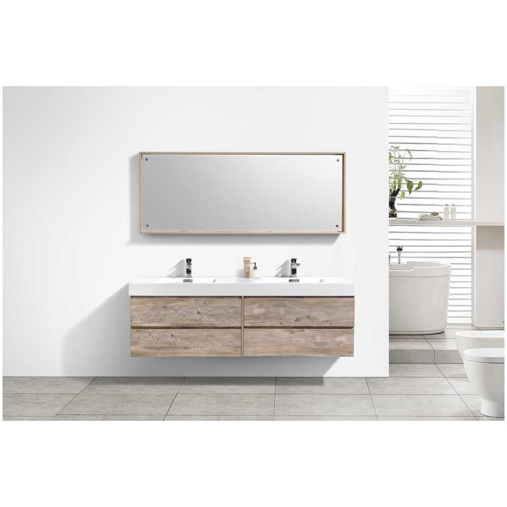 Bliss 72" Double  Sink Nature Wood Wall Mount Modern Bathroom Vanity