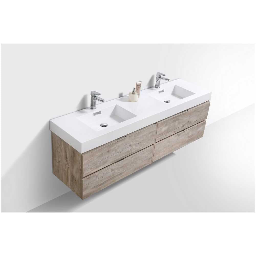 Bliss 72" Double  Sink Nature Wood Wall Mount Modern Bathroom Vanity