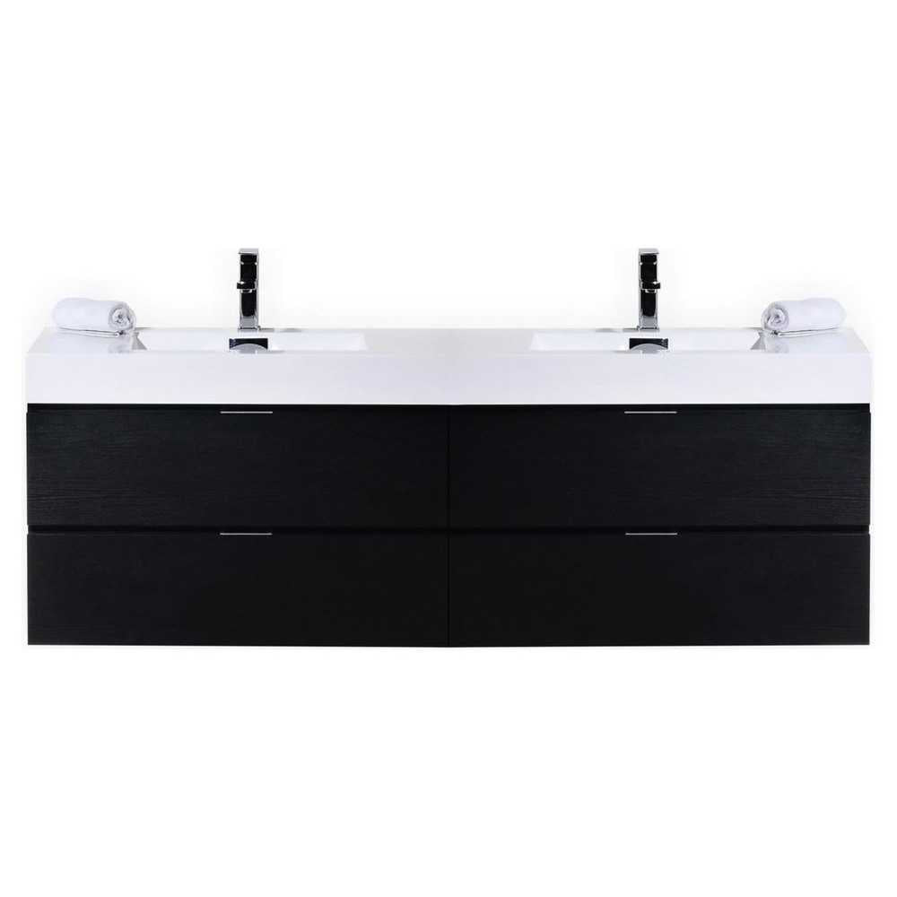 Bliss 80" Double  Sink Black Wall Mount Modern Bathroom Vanity