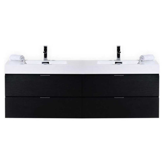 Bliss 80" Double  Sink Black Wall Mount Modern Bathroom Vanity