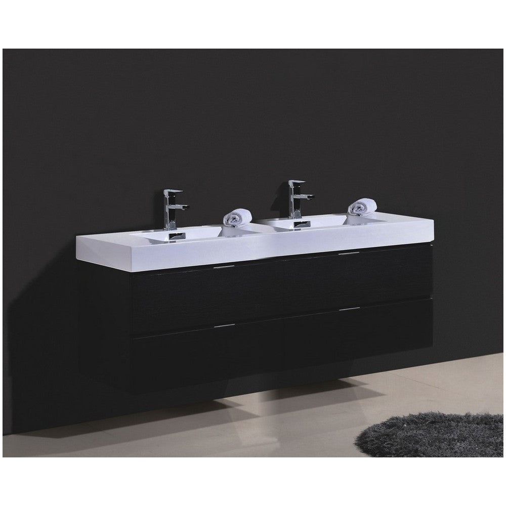 Bliss 80" Double  Sink Black Wall Mount Modern Bathroom Vanity