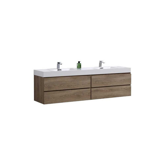 Bliss 80" Double  Sink Butternut Wall Mount Modern Bathroom Vanity