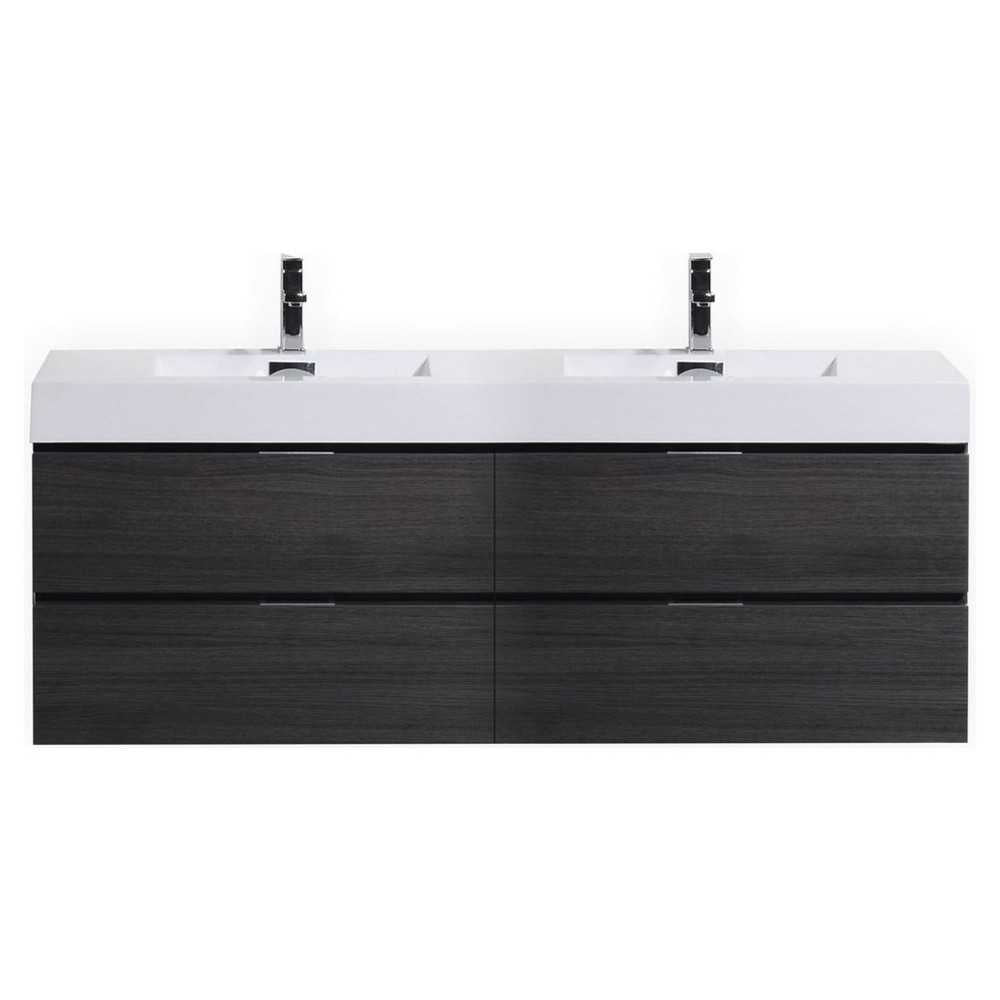 Bliss 80" Double Sink Gray Oak Wall Mount Modern Bathroom Vanity