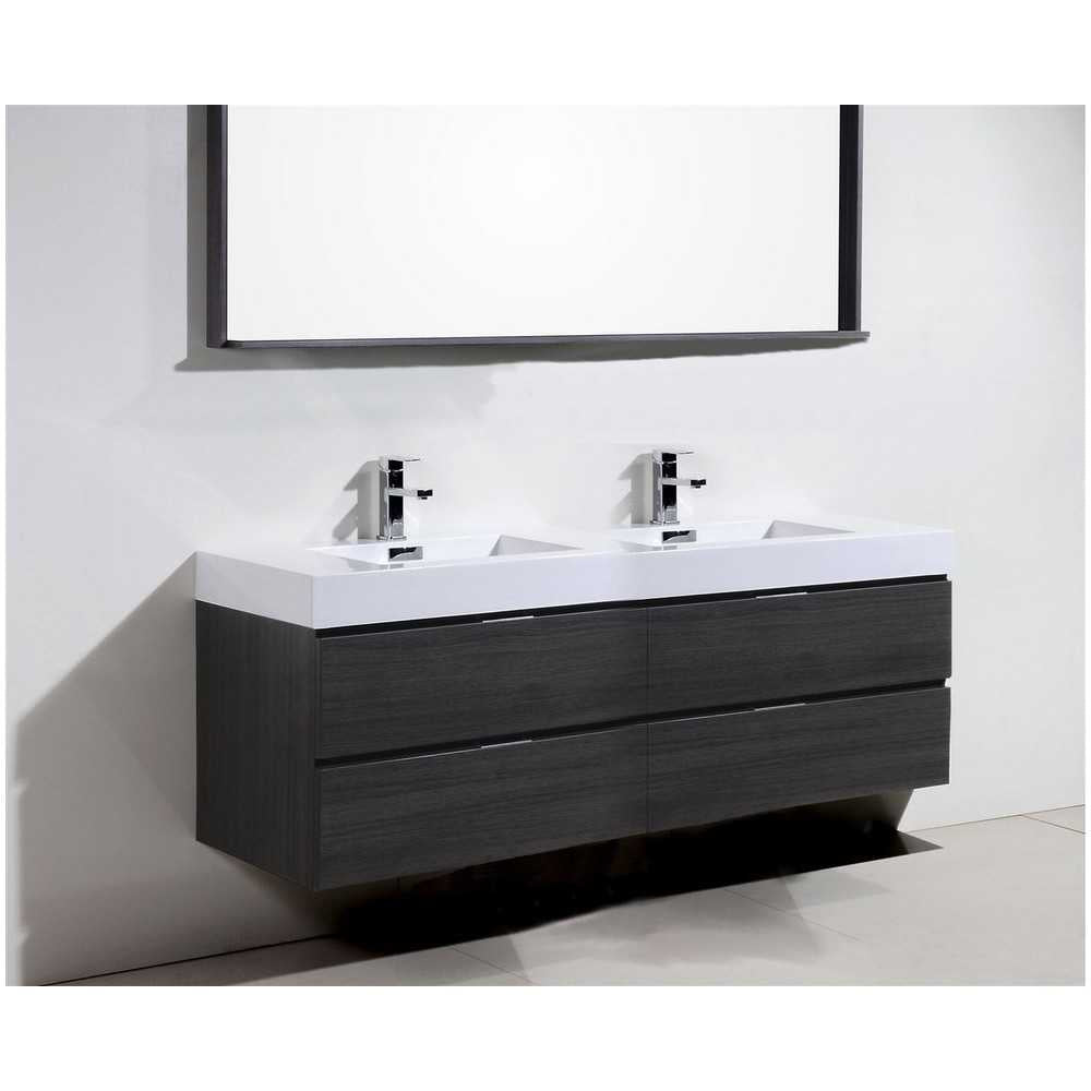 Bliss 80" Double Sink Gray Oak Wall Mount Modern Bathroom Vanity