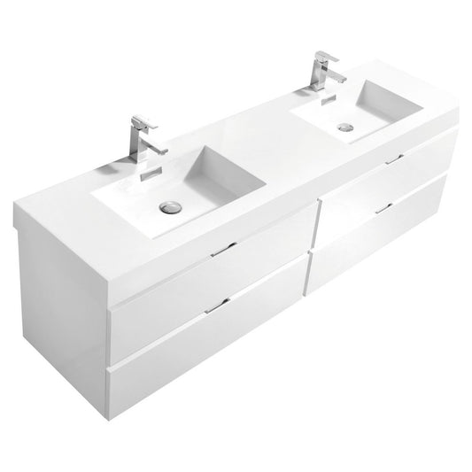 Bliss 80" Double Sink High Gloss White Wall Mount Modern Bathroom Vanity