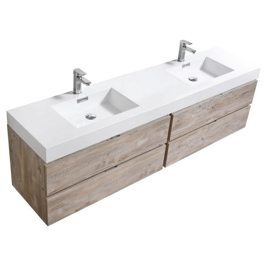 Bliss 80" Double  Sink Nature Wood Wall Mount Modern Bathroom Vanity