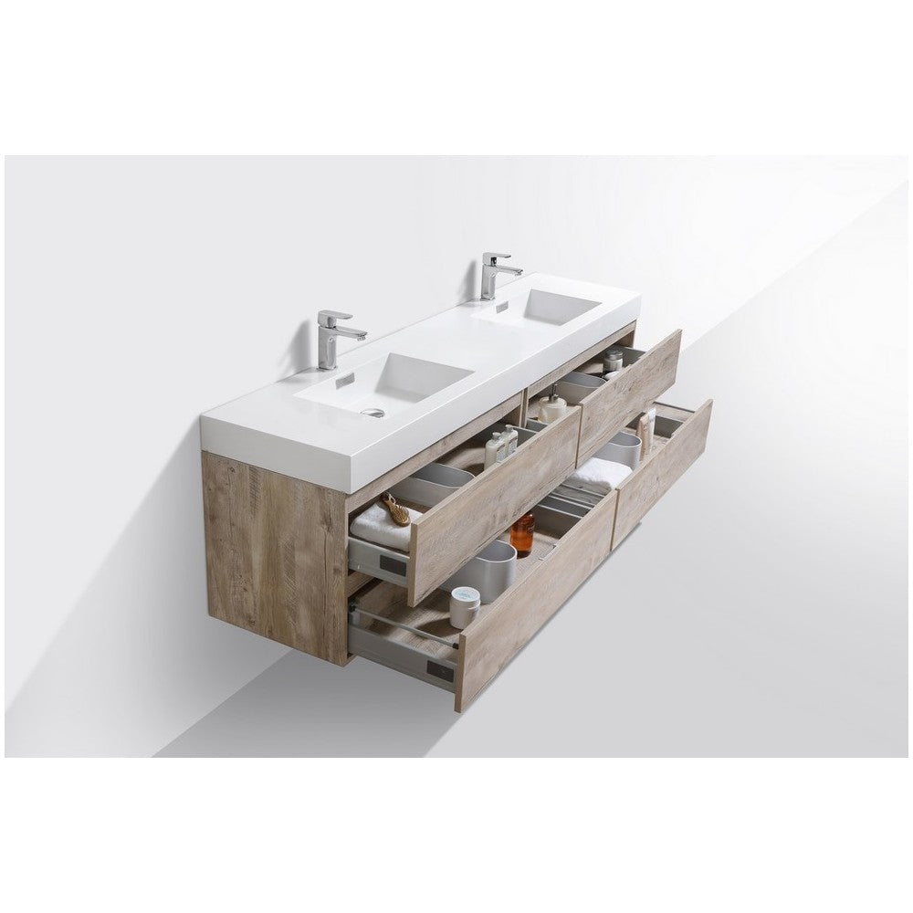 Bliss 80" Double  Sink Nature Wood Wall Mount Modern Bathroom Vanity