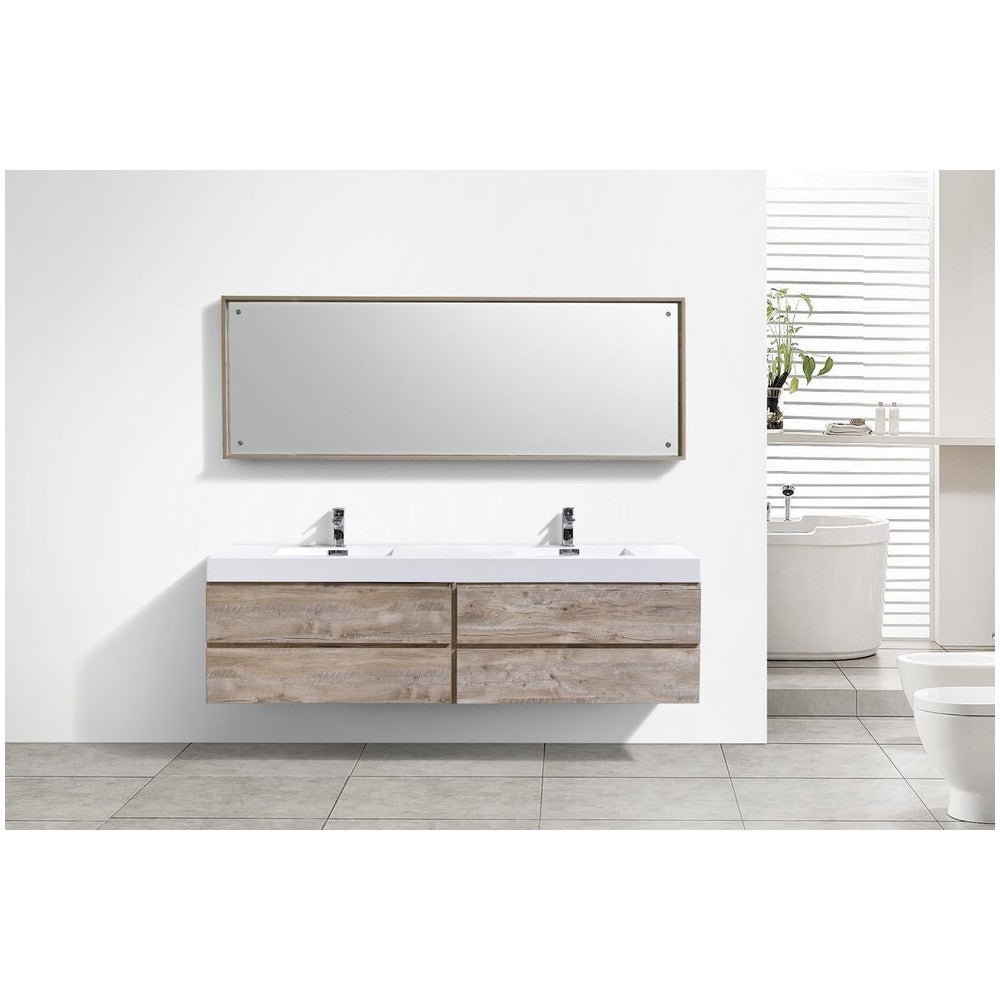 Bliss 80" Double  Sink Nature Wood Wall Mount Modern Bathroom Vanity