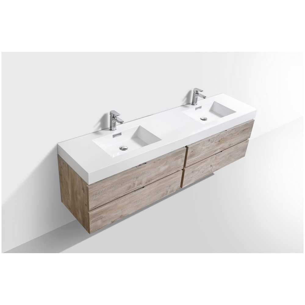 Bliss 80" Double  Sink Nature Wood Wall Mount Modern Bathroom Vanity