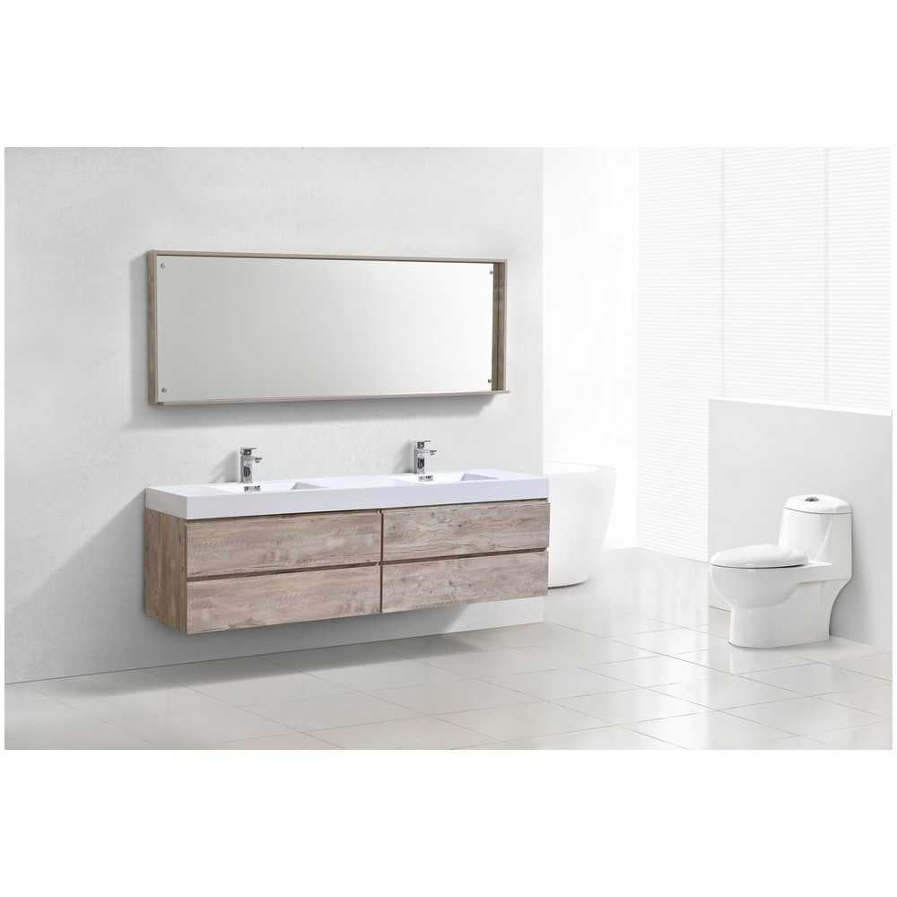 Bliss 80" Double  Sink Nature Wood Wall Mount Modern Bathroom Vanity