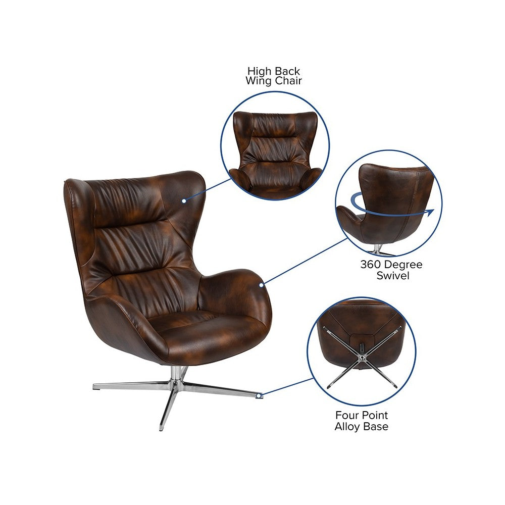 Bomber Jacket LeatherSoft Swivel Wing Chair and Ottoman Set