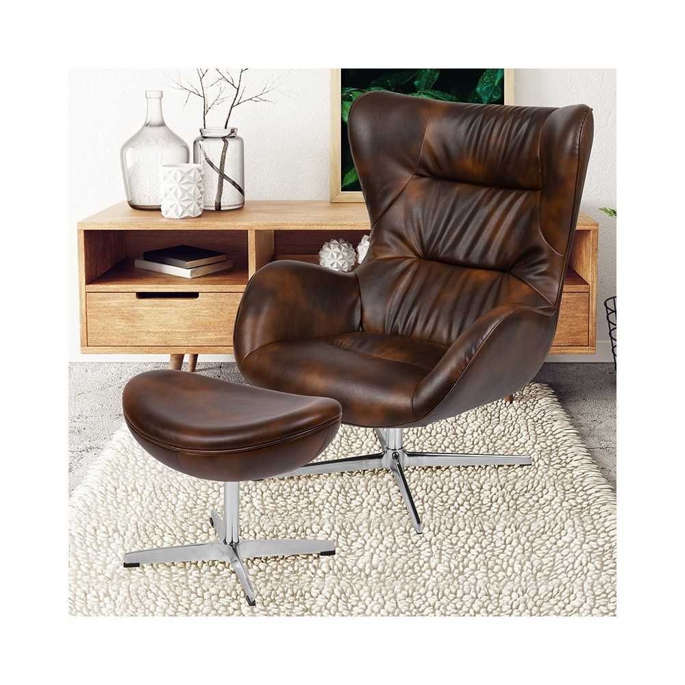 Bomber Jacket LeatherSoft Swivel Wing Chair and Ottoman Set