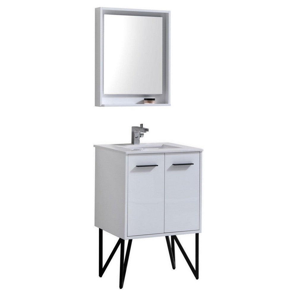 Bosco 24" Modern Bathroom Vanity With Quartz Countertop and Matching Mirror