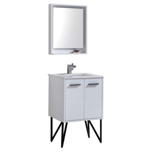 Bosco 24" Modern Bathroom Vanity With Quartz Countertop and Matching Mirror