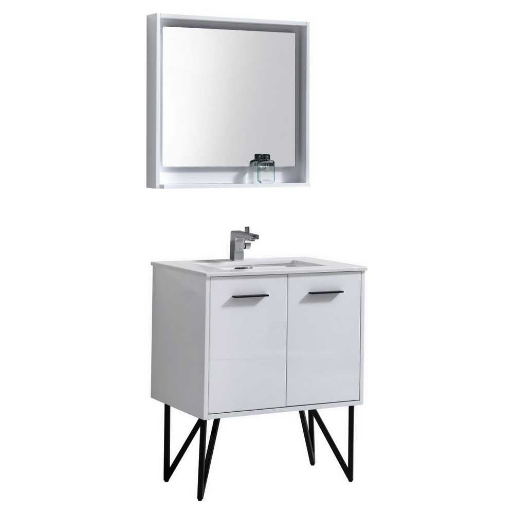 Bosco 30" Modern Bathroom Vanity With Quartz Countertop and Matching Mirror