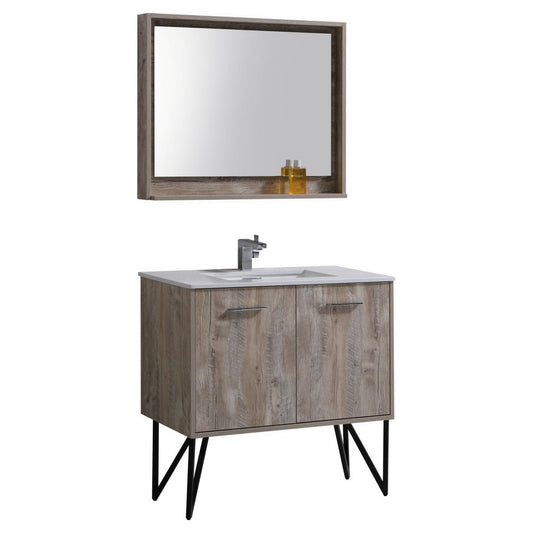 Bosco 36" Modern Bathroom Vanity w/ Quartz Countertop and Matching Mirror