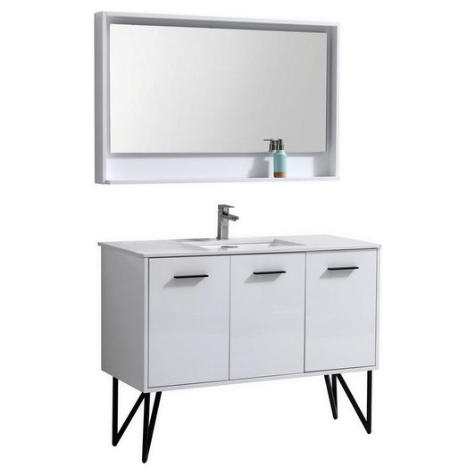 Bosco 48" Modern Bathroom Vanity With Quartz Countertop and Matching Mirror