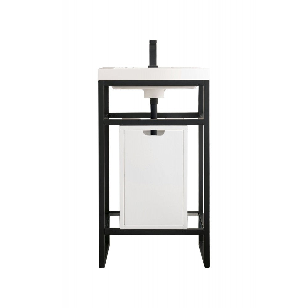 Boston 20" Sink Console Black w/ White Storage Cabinet White Composite Top