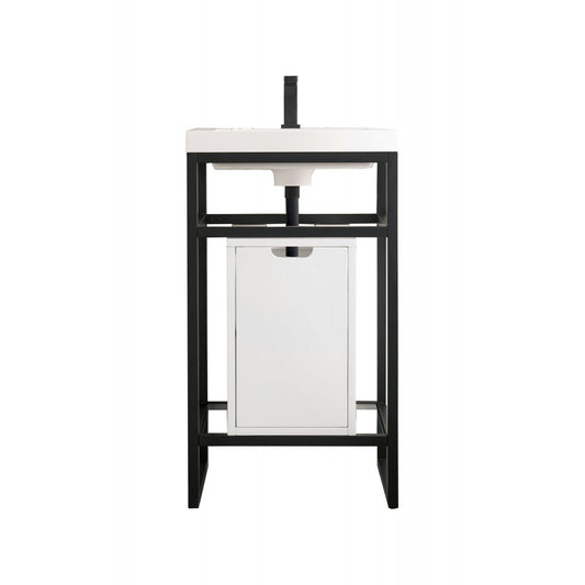 Boston 20" Sink Console Black w/ White Storage Cabinet White Composite Top