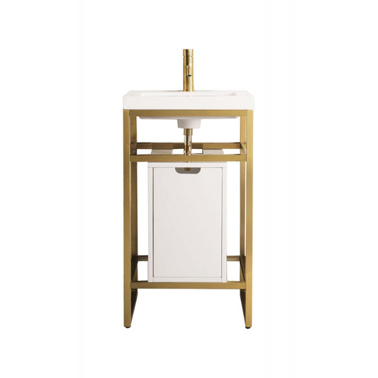 Boston 20" Sink Console Radiant Gold w/White Storage Cabinet White Composite Top