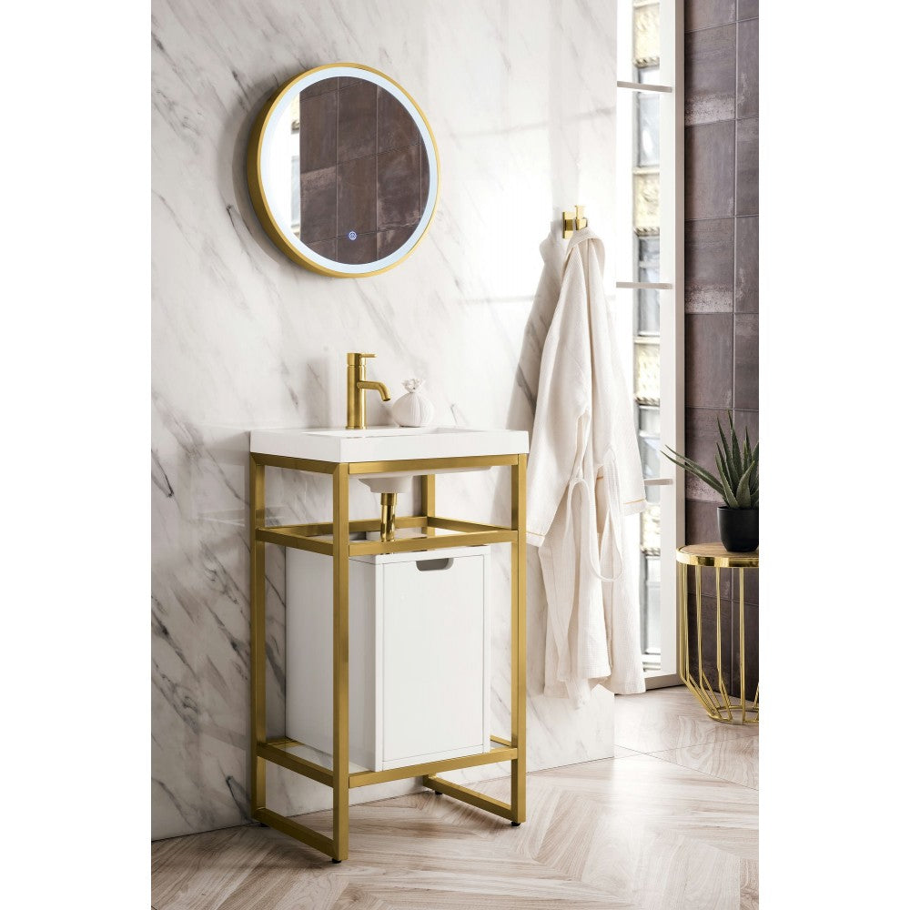 Boston 20" Sink Console Radiant Gold w/White Storage Cabinet White Composite Top