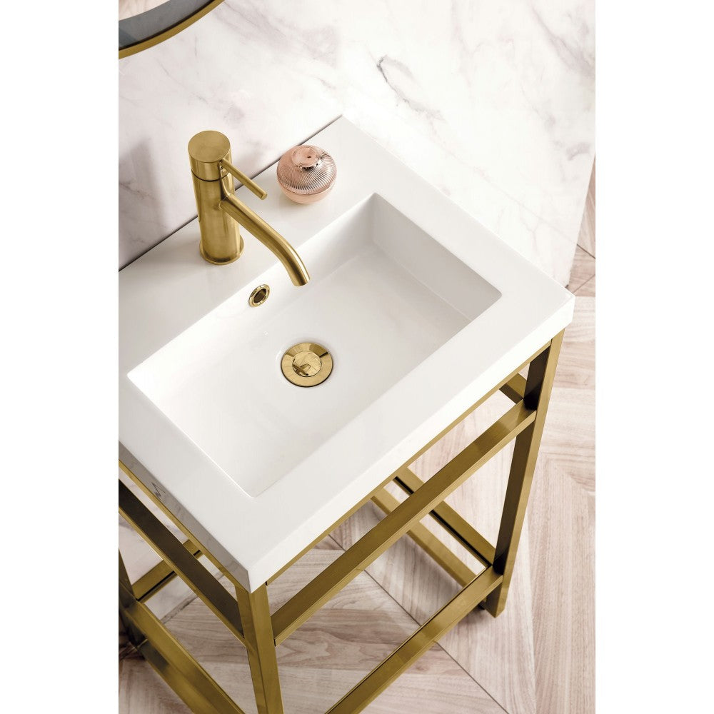 Boston 20" Sink Console Radiant Gold w/White Storage Cabinet White Composite Top