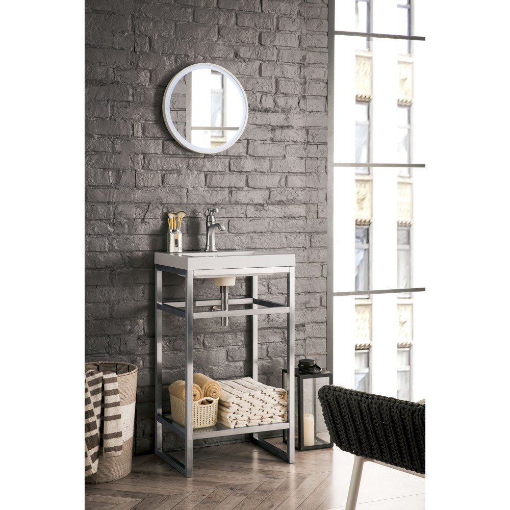 Boston 20" Stainless Steel Sink Console Nickel w/White Glossy Composite Top