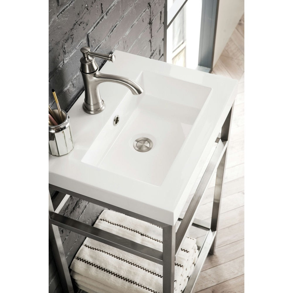 Boston 20" Stainless Steel Sink Console Nickel w/White Glossy Composite Top