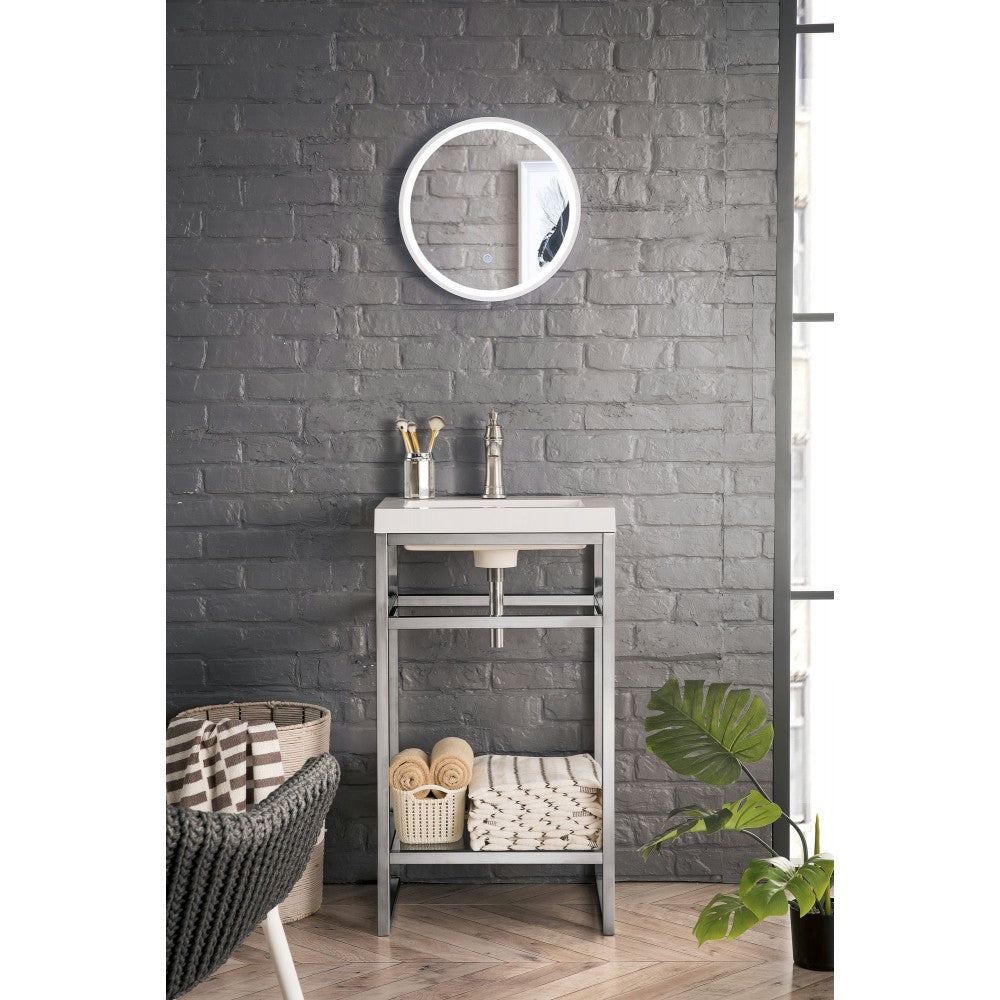 Boston 20" Stainless Steel Sink Console Nickel w/White Glossy Composite Top