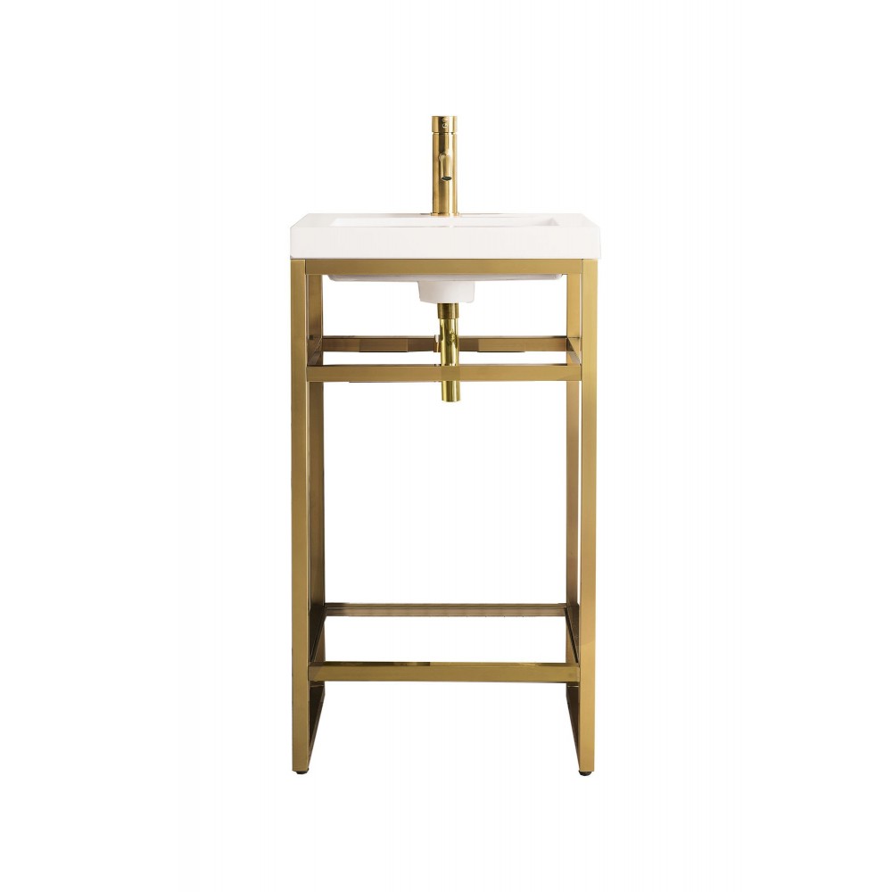 Boston 20" Stainless Steel Sink Console Radiant Gold w/White  Composite Top