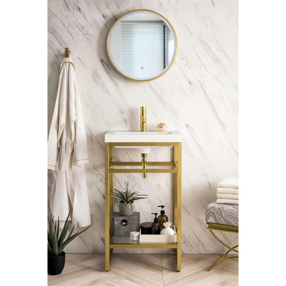 Boston 20" Stainless Steel Sink Console Radiant Gold w/White  Composite Top