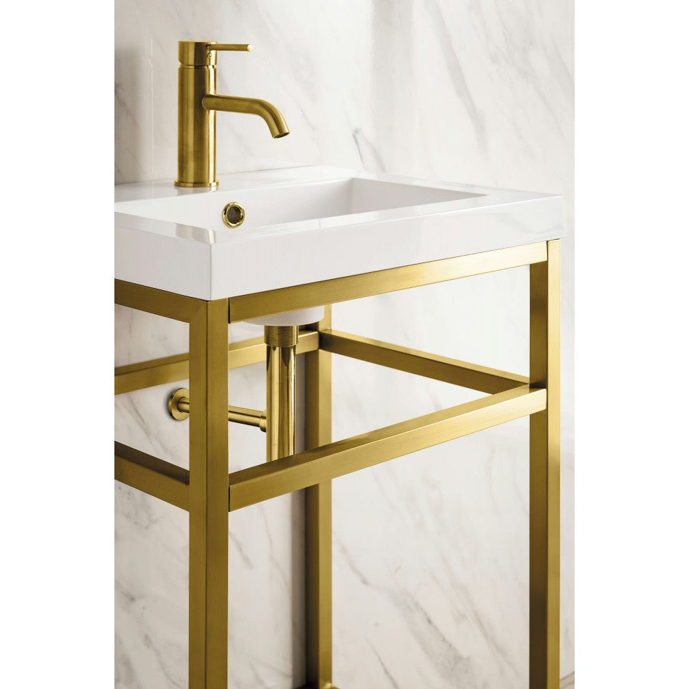 Boston 20" Stainless Steel Sink Console Radiant Gold w/White  Composite Top