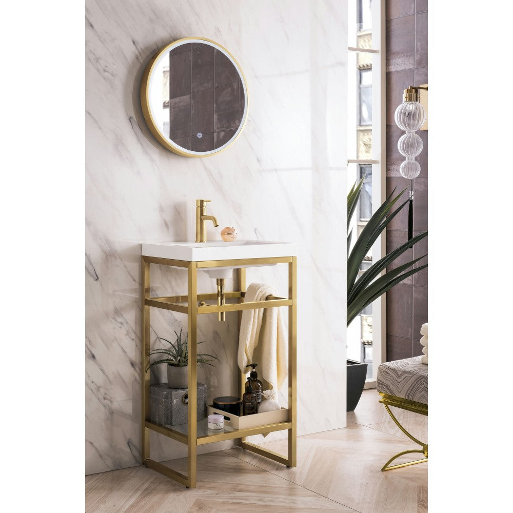Boston 20" Stainless Steel Sink Console Radiant Gold w/White  Composite Top