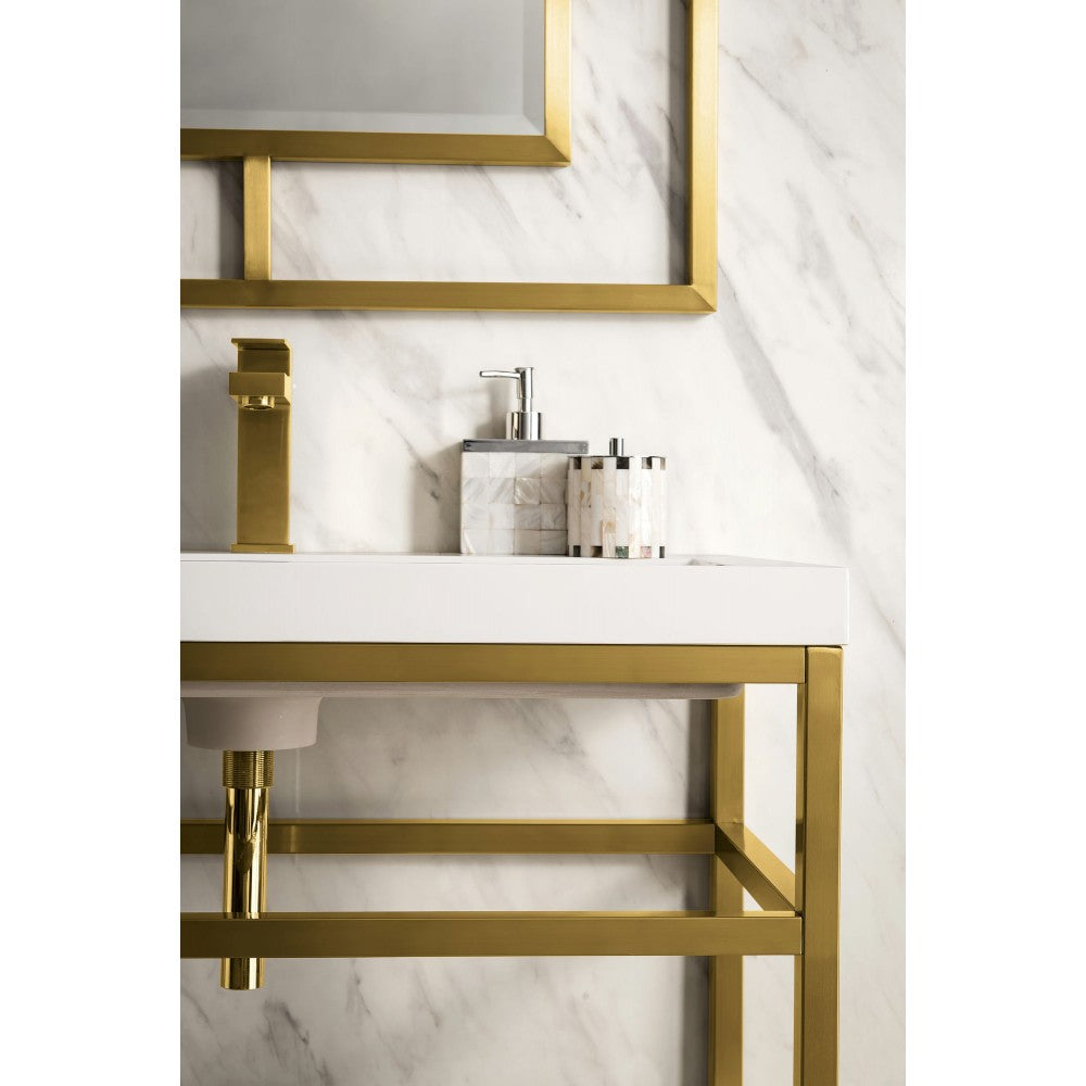 Boston 31.5" Sink Console Gold w/ White Storage Cabinet White Composite Top