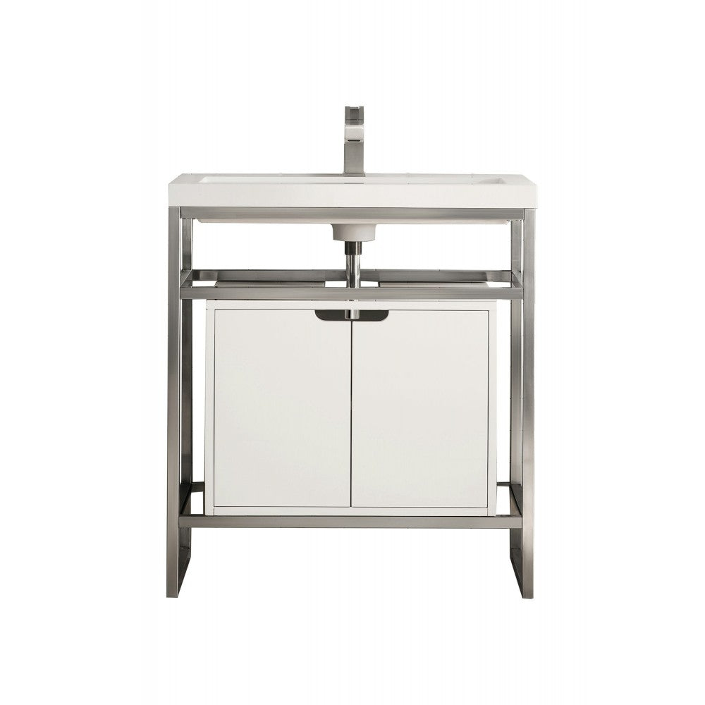 Boston 31.5" Sink Console Nickel w/ White Storage Cabinet White Composite Top