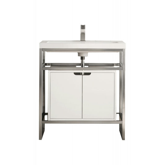 Boston 31.5" Sink Console Nickel w/ White Storage Cabinet White Composite Top