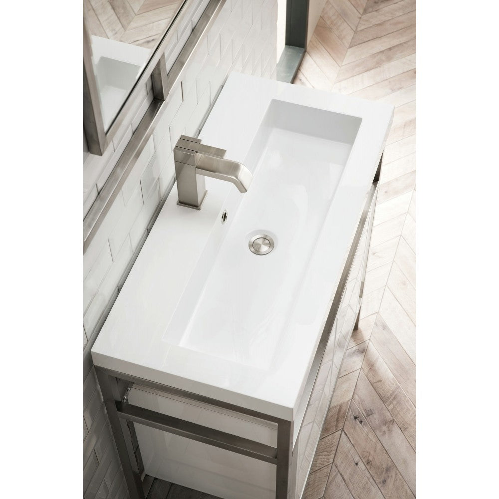 Boston 31.5" Sink Console Nickel w/ White Storage Cabinet White Composite Top