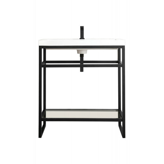 Boston 31.5" Stainless Steel Sink Console Black w/White Glossy Composite Top