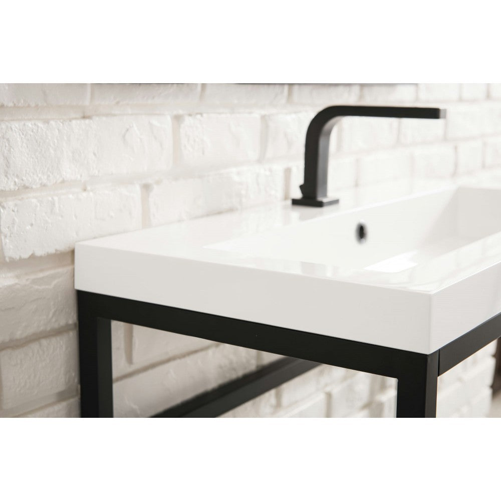 Boston 31.5" Stainless Steel Sink Console Black w/White Glossy Composite Top