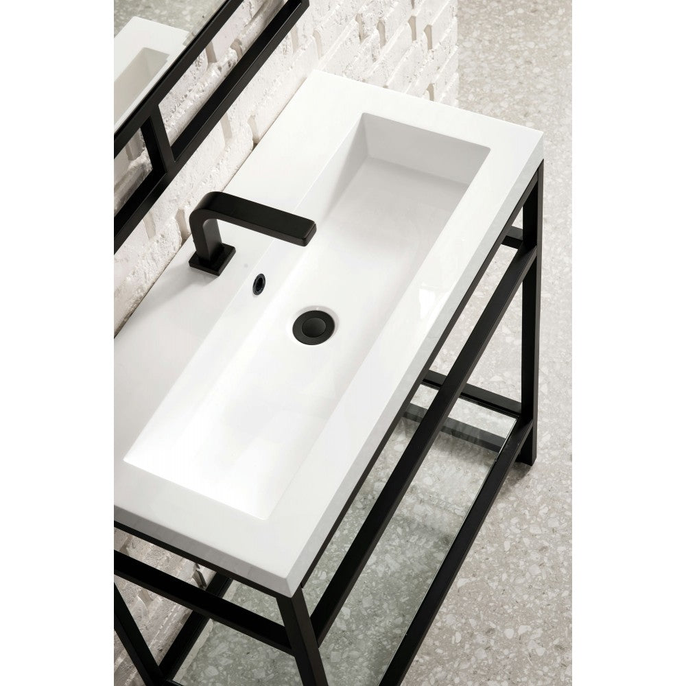 Boston 31.5" Stainless Steel Sink Console Black w/White Glossy Composite Top