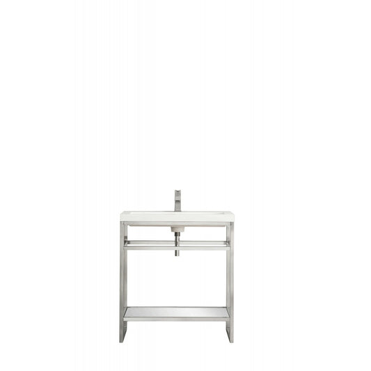 Boston 31.5" Stainless Steel Sink Console Nickel w/White Glossy Composite Top
