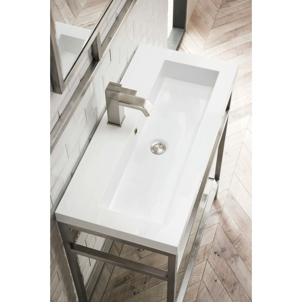 Boston 31.5" Stainless Steel Sink Console Nickel w/White Glossy Composite Top