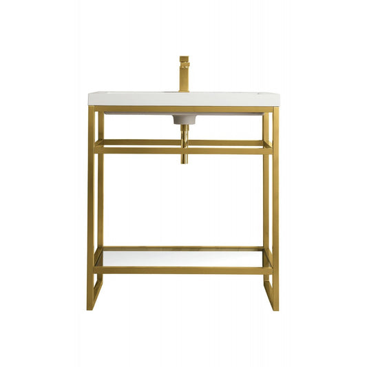 Boston 31.5" Stainless Steel Sink Console Radiant Gold w/White  Composite Top