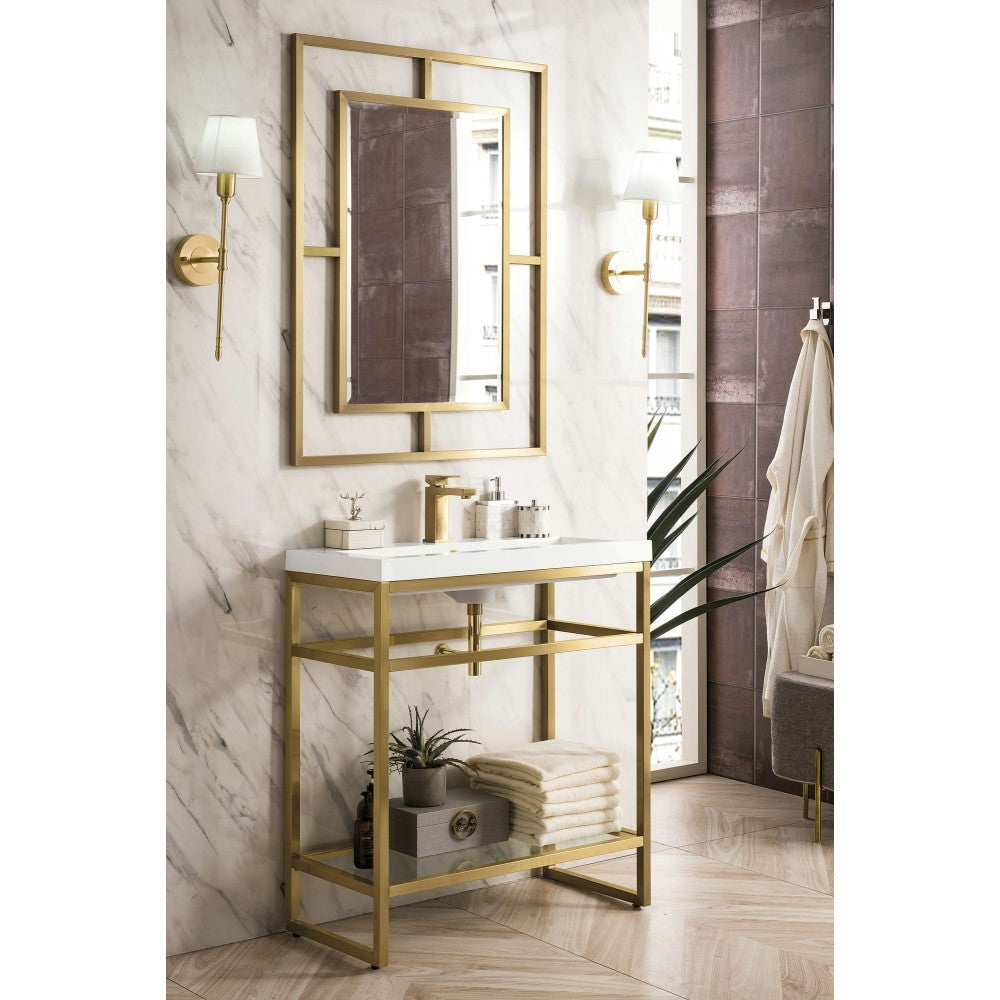 Boston 31.5" Stainless Steel Sink Console Radiant Gold w/White  Composite Top